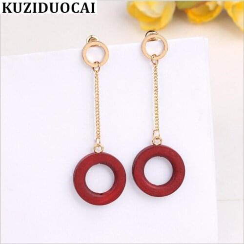 Kuziduocai New Fashion Jewelry Copper Woody Round Circle Tassel Stud Earrings For Women Gifts Statement Brincos Pendientes E-829