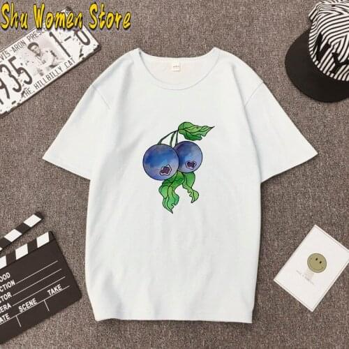 Summer fruit T-shirt Standard blueberry Top Womens T-shirt round neck short sleeve short sleeve T-shirt Cartoon style Student