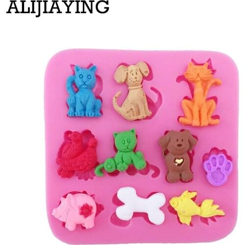 M0031 Cartoon Animal Dog Bone Shape Animal Cat.fish.pig.bird Sugar Cake Silicone Mould Baking Tool Birthday decorating