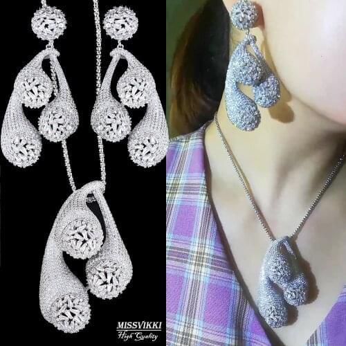 Missvikki High Quality 2PCS Big Luxury Pendant Earrings Necklace Jewelry Set Noble Luxury Super Bridal Wedding Accessories