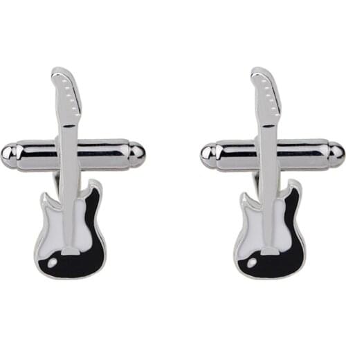 Fashion Silver Plated Men Cufflink High Quality Enamel Cuff Bottons Unique Guitar Shape Cufflinks for Groomsmen Gifts