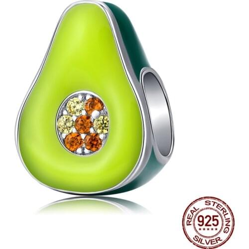 Fashion Jewelry Enamel Beads Fit bangle Bracelet Avocado Charm For Women 925 Sterling Silver Luxury Jewelry Accessories Making
