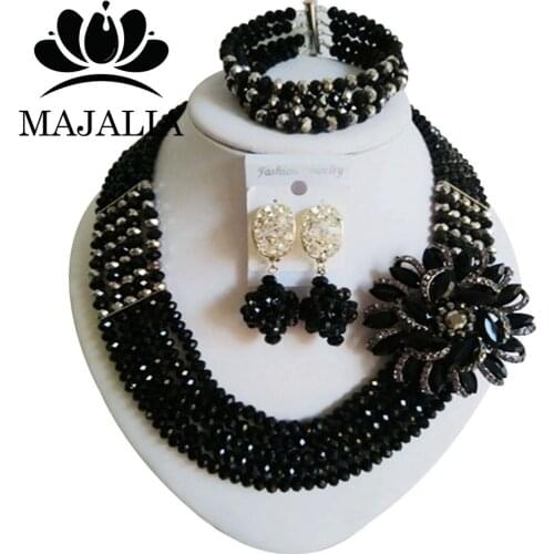 Fashion african jewelry set black nigerian wedding african beads jewelry set Crystal Free shipping Majalia-374