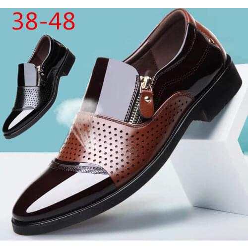 Mens Leather Shoes Men Breathable Hollow Lightweight England Casual Shoes Men Flats Male Footwear Dress Shoes Men 38-48