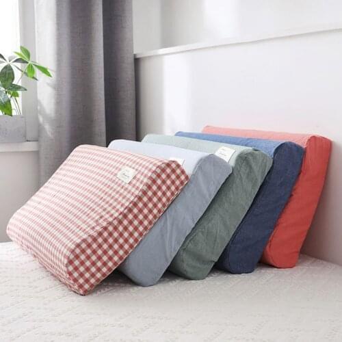 Solid Color Cotton Pillowcase Memory Foam Pillow Cases Latex Pillowcase Brief Style Grid Pattern Soft Plaid Pillow Cases