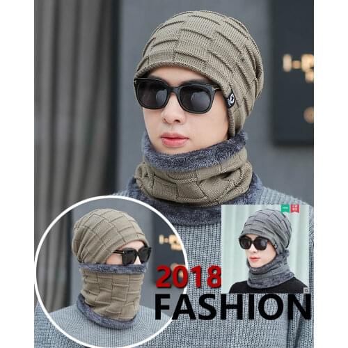 New Neck warmer winter hat knit cap scarf cap Winter Hats For men knitted hat men Beanie Knit Hat Skullies Beanies wholesale