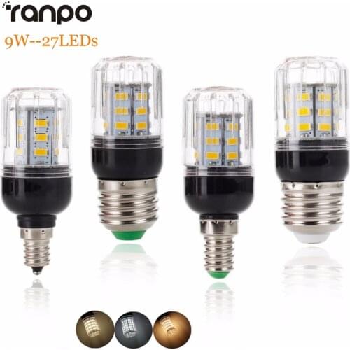 New E27 E14 E12 E26 LED Corn Bulb Light Lamp 5730 SMD 9W 27LEDs Lamprada Home Lighting Warm Cool Neutral White