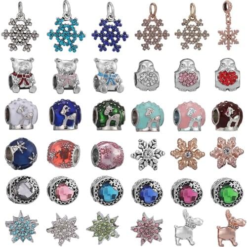 2Pcs 2021 Winter New Arrival Elk Snowflake Charm Beads Fit Original DIY Charm Bracelet Necklace For Women Christmas Jewelry Gift