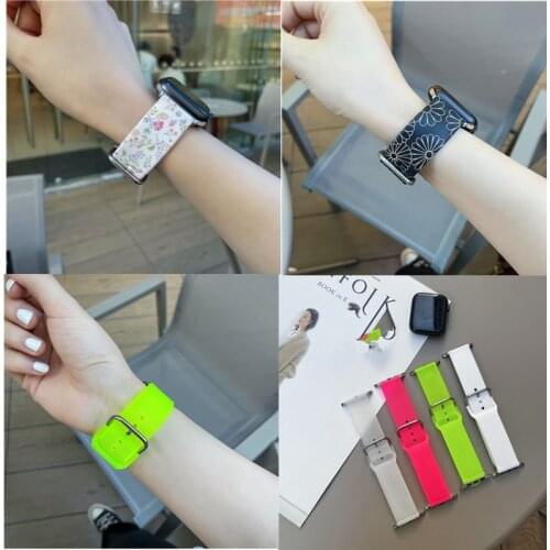Retro fashion flower fluorescent green watch strap 38mm/40mm/42mm/44mm strap For Apple iwatch 6 SE 5 4 3 2 1 IMD soft silicone