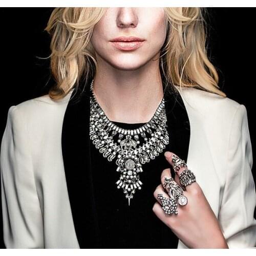 Luxury Fashion Crystal Necklace Europe Chunky Lucky Crystal Tassel Bib Statement Necklaces & Pendants Neckalces for Women