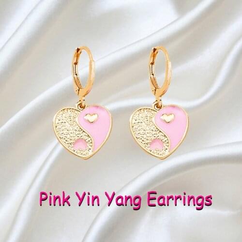 Egirl Aesthetic Pink Heart Yin Yang Earrings For Women Y2K Jewelry Harajuku Goth Vintage Earring Charm 90s Fashion Friends Gifts