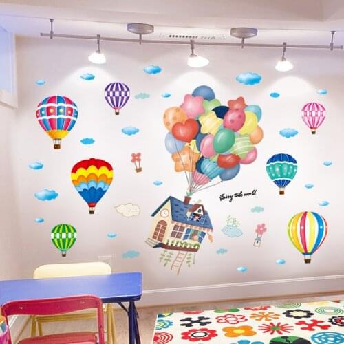 [SHIJUEHEZI] Colorful Hot Air Balloons Wall Stickers DIY Cartoon House Wall Decals for Kids Rooms Nursery Home Decoration