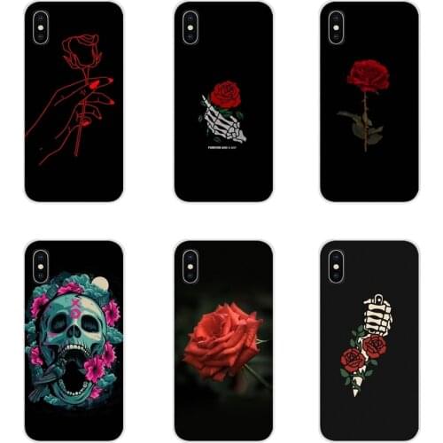 Black background skull red rose Art For Huawei Nova 2 3 2i 3i Y6 Y7 Y9 Prime Pro GR3 GR5 2017 2018 2019 Y5II Y6II Silicone Cases
