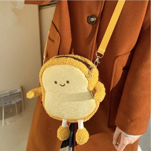 Creative Plush Toast Bread Shoulder Bags Female Cute Cartoon Crossbody Women Fashion Mini Soft Furry Phone Bag For Teenager Girl