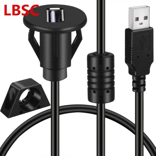 USB Male to Female AUX Flush Panel Mount Extension Cable for Car Truck Boat Motorcycle Dashboard - 2M