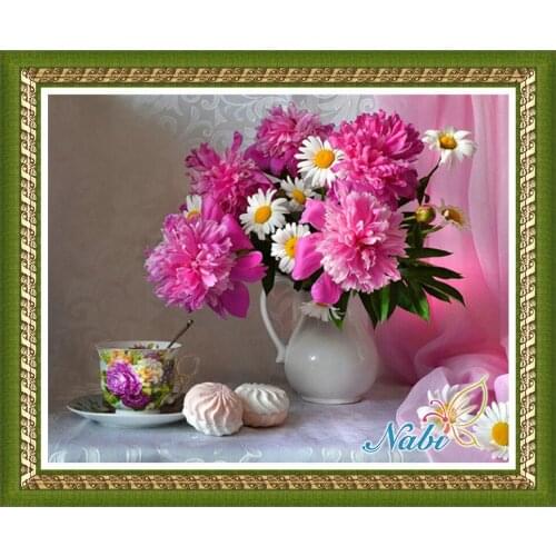 Nabi Vase Flower Foamiran Needlework Dmc Beadwork 100% Square Diamond Mosaic Painting Diamond Embroidery Cross Stitch Full Resin