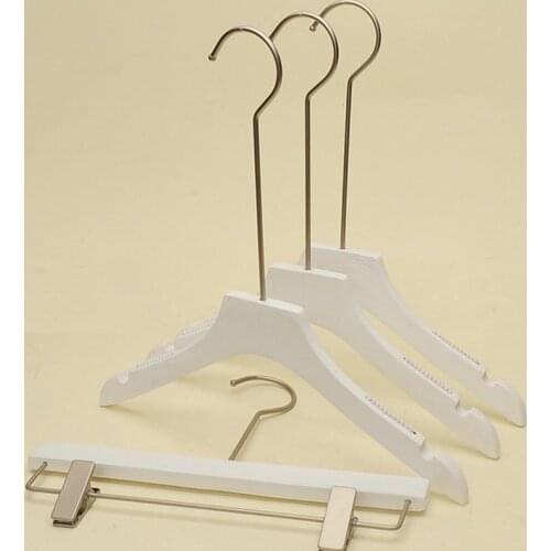 2pcs/lot 32cm Childrens solid wood hangers han version long hook washed white wood clothes hanging