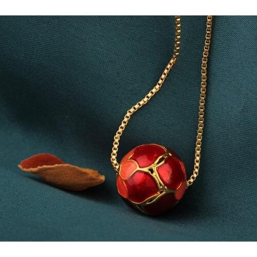 Vintage Delicate cloisonne Red ball necklace,classic Chokers necklace,Chains pendants Jewellry for womens