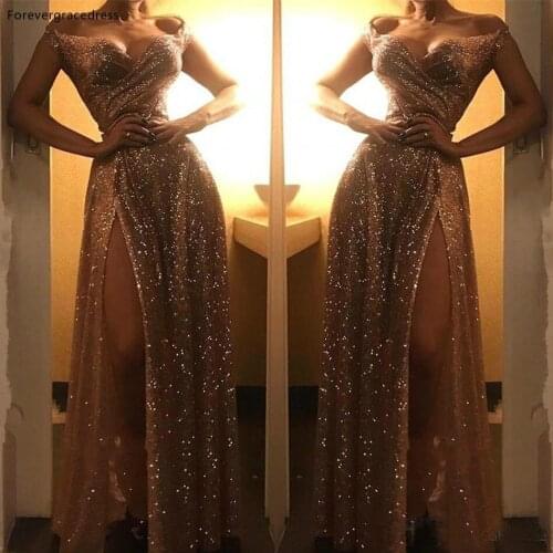 High Split Prom Dresses Sexy A Line Sequins Party Gowns Girls Wear Tailor Made Plus Size Available