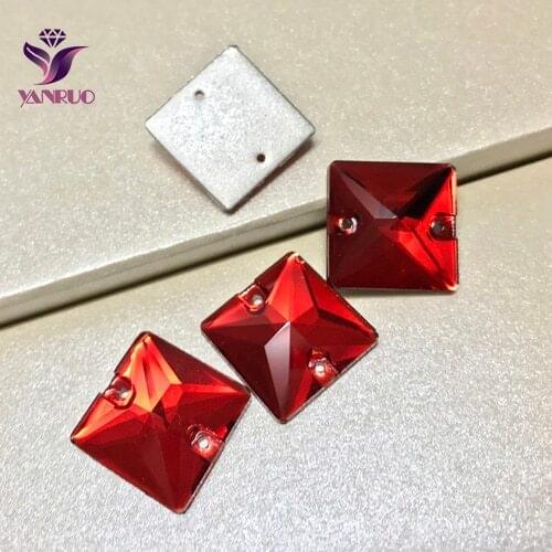 YANRUO 3240 Light Siam Glass Crystal Sew On Square Stones Rhinestones Flat Back Sewing Craft Dresses For Red Rhinestones