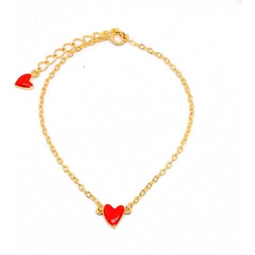 Women bracelets 17cm+4cm S925 Silver gold-plating bracelet with Red heart epoxy pendants Fashion Jewelry Free shipping