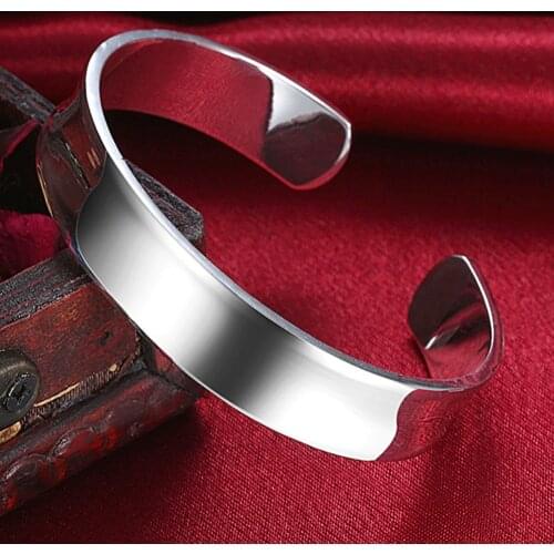 Fashion Simple Silver Bracelet 925 Sterling Silver Smooth Round Open Bracelets Bangles for Women Jewellery Pulseiras
