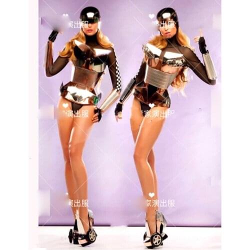Women nightclub Catwalk gold Future technology armor bar gogo costume party gilr interactive ds costume