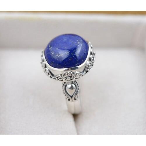 925 Silver Inlaid Lapis Lazuli Ring Female Hand Thai Silver Style