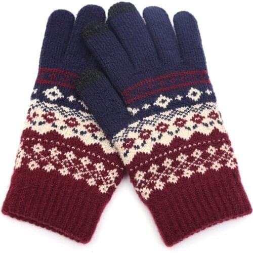 Winter Men/Women Warm Jacquard Stretch Knit Gloves Female Print Magic Accessories Wool Full Finger Gloves Thicken Mittens B43