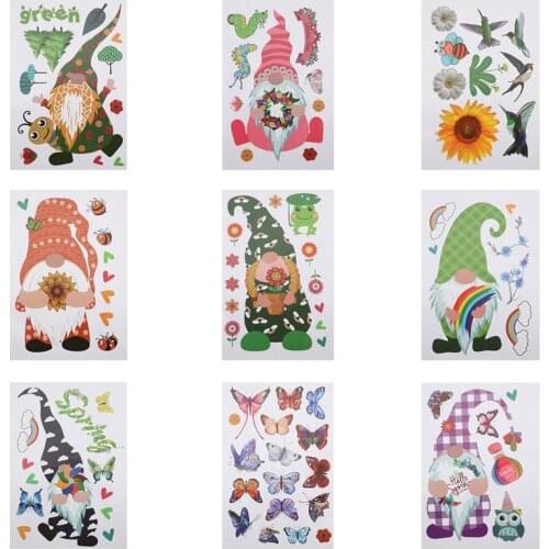 1 Set 9Pcs Gnome Butterfly Window Stickers Static Glass Decals Spring Festival Decors