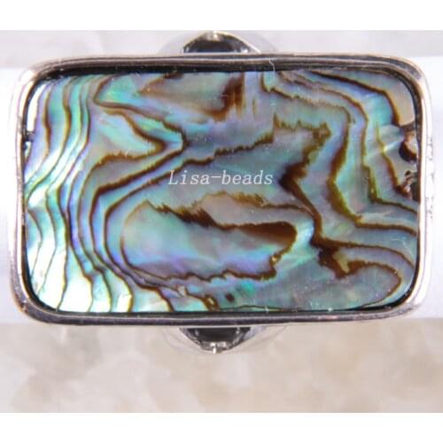 1Pcs Free Shipping Fashion Jewelry Rectangular Natural Blue New Zealand Abalone Shell Ring US 10 Z260