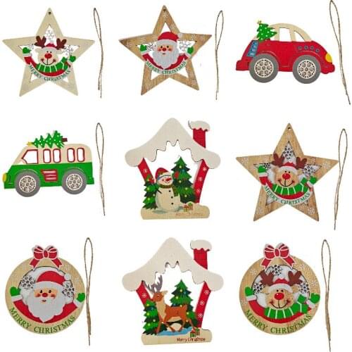 1PCs Christmas Pendant Decorations Wooden Hollow Santa Claus Elk Xmas Tree Drop Ornaments for Home Party New Year Navidad Gifts