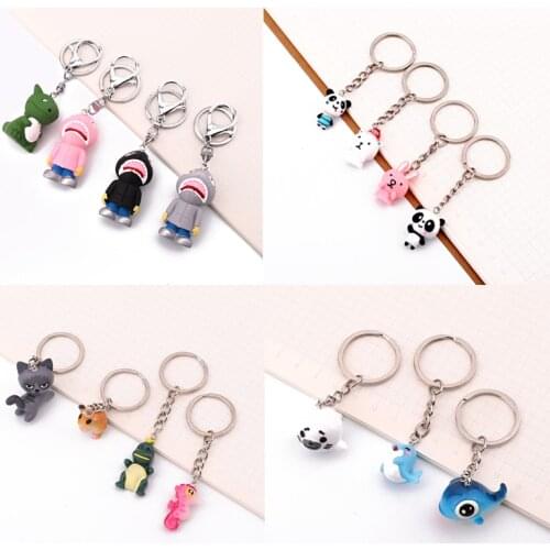 1PC Korea Lovely Chinese Panda Dog Chicken Duck Keychain For Women Girl Jewelry Cartoon Ghost Pig Animal Key Holder Keyring