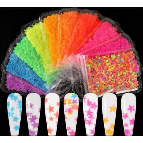 10Pcs Sparkly Ultra-thin Fluorescence Mixed Glitter Set For Nail Art Decorations Star Nail Sequins Gel Polish Manicure RK390099