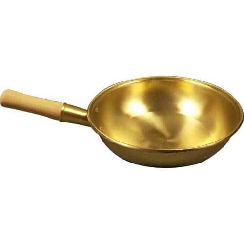 100% Pure Copper Wok Pan Copper Pot Thickened Wooden Handle Frying Pan Brass Frying Pan Cookware