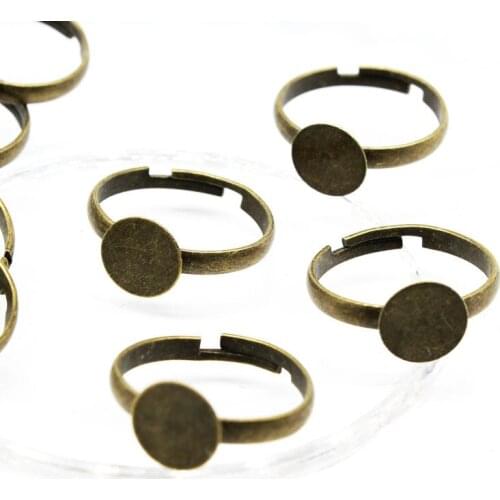 200pcs Adjustable Ring Blanks Bronze Antique Brass Tone for Cabochons Jewellery Making Jewelry pad size 8mm display