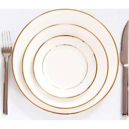 3pcs/lot, 10&8&6 inch, real bone china dinner plates, golden lined dishes and plates sets, cake plate servies, porcelain platter