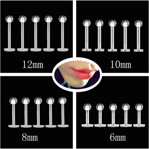 5Pcs Unisex Clear Round Nose Ear Lip Chin Ring Stud Bar Body Piercing Jewelry