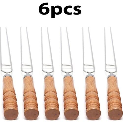 6PCS Stainless Steel U-Shaped Barbecue Brazing Fork Needle Barbecue Grilling Skewers Metal Skewer Double Prongs BBQ Tools