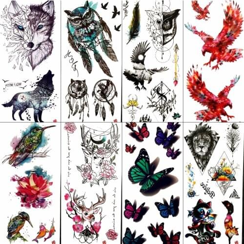 Watercolor Owl Dreamcatcher Design Temporary Tattoos For Women Girls Kids Body Art Tattoo Sticker Large Owl Eagle Tatoo Children