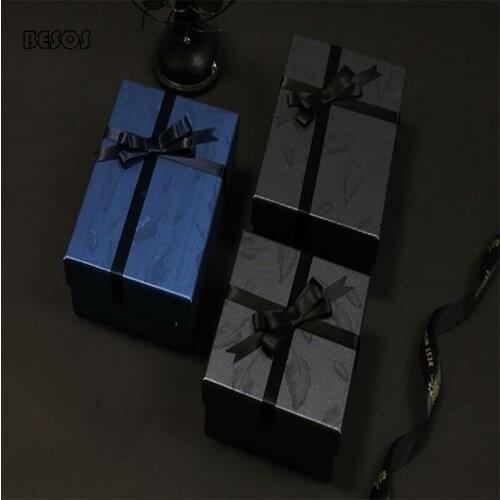 High-grade Large Blue Black Background Feather Wedding Birthday Party Perfume Chocolate Shirt Wallet Rectangular Paper Gift Box