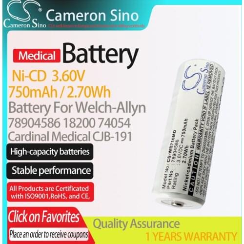 CameronSino Battery for Cardinal Medical CJB-191 fits Welch-Allyn 78904586 18200 Medical Replacement battery 750mAh/2.70Wh 3.60V