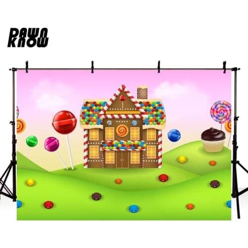 DAWNKNOW Cartoon Candy House Photography Background Baby Photocall Lollipop Backdrop Children Photo Studio lv2214