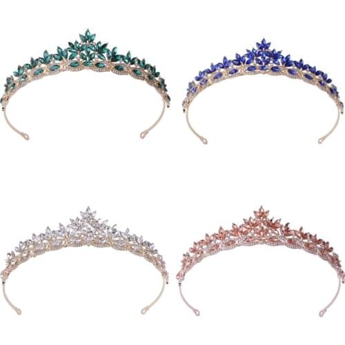Queen Princess Crown Diadem Green Blue Orange Rhinestone Headdress Head Crystal Tiara Bridal Wedding Hair Jewelry Accessories