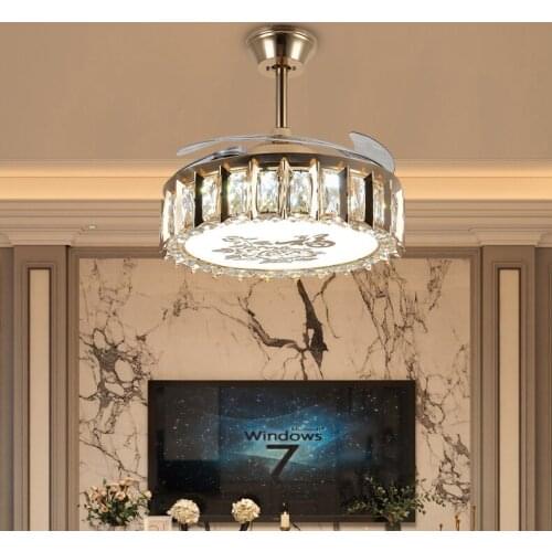 European Style Crystal Invisible Ceiling Fan Light Living Room Modern Minimalist Dining Room Ceiling Fan with Light