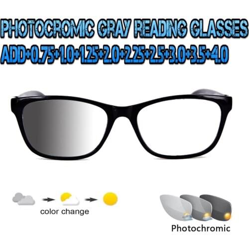 Photochromic Gray Reading Glasses Ultralight Trend High Quality Fashion Men Women Black Metal Frame +0.75 To +4.0