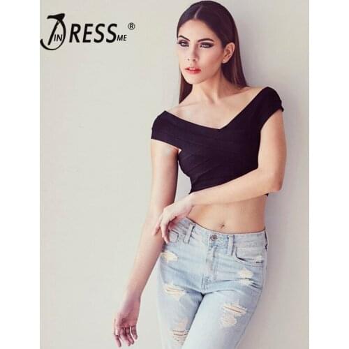 INDRESSME 2020 New Fashion Women Sexy Off Shoulder Bandage Top Solid Sleeveless Party Club Crop Tank Top Summer Wholesale INS