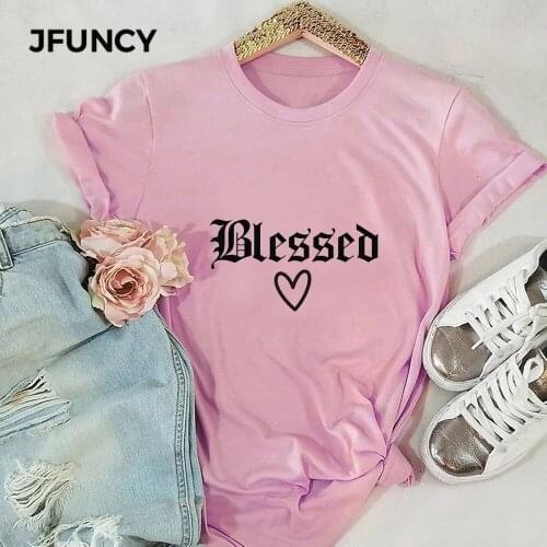 JFUNCY Plus Size Summer Womens T-shirts Letter Print 100% Cotton T Shirt Woman Tshirt Short Sleeve Casual Loose Female Tee Tops