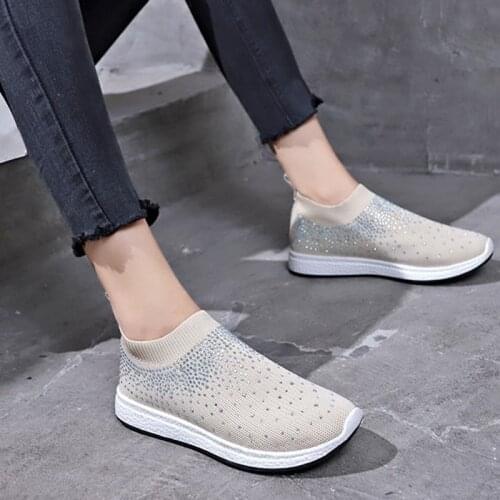 Sneakers Women Vulcanized Shoes Crystal Flat Platform Shoes Breathable Loafers Air Mesh Flats Espadrilles Casual Ladies Shoes