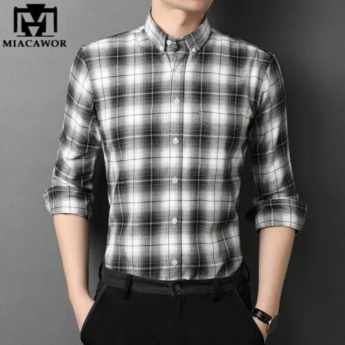 New 2021 Shirt Men Spring Long Sleeve Plaid Casual Shirts Cotton Slim Fit Fashion Camisa Social Chemise Homme Dropshipping C736